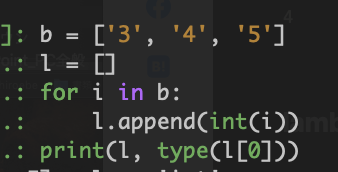 次のようなpython３で記述したものをワンライナー、１行で書くことが出来るようです。 文字列型の数値のリストを、整数型の数値のリストへの変換をしたコード例です。 ワンライナーのメリットは、ありますか？ b = ['3', '4', '5'] l = [] for i in b: l.append(int(i)) print(l, type(l[0]))