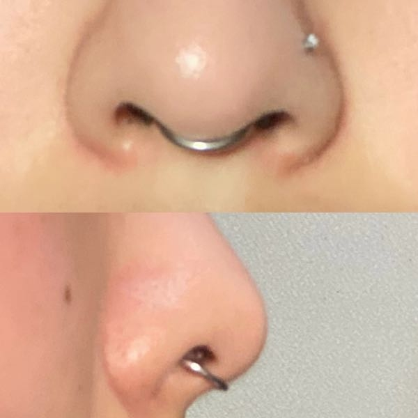 昨日セプタムを開けました 結構上にあがっちゃってるんですけど気になりますか？ すごく痛かったんでできるだけ開け直したくないんですが、、、対処法はありますか？(／. _.＼) 変ですかね？ というかこれ骨に空いてます？