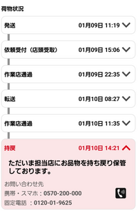 メルカリで買った商品が
【持戻】となっています。

月曜日に、らくらくメルカリ便の商品をメルカリで買いました、クロネコメンバーズから
最寄り駅にある宅配便ロッカーPUDOに 指定しました。

そしたら先日、配達状況を見たら
持ち戻りとなっていました、
おそらく、荷物を入れれる場所がなかったのかもしれません、

再配達をしてもらうにはどうすればいいのでしょうか？

一度...