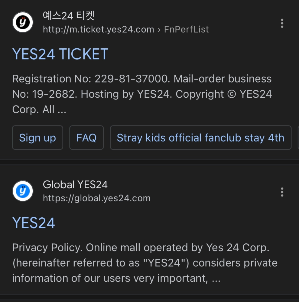 韓国でのコンサートのチケッティングについて(yes24)質問です。 私は日本在住なので、yes24のグローバルでFCに入ったのですが、 サイト名 : YES24 TICKET にはログインできますが、 サイト名 : Global YES24にはログインできません。 「YES24 TICKET」 と 「Global YES24」 こちら2つのサイトの違いは何でしょうか？ グローバル会員としてFC加入したため、どちらもログインできるものだと思っていたのですが…ㅠㅠ 何かご存知であれば教えて頂きたいです。