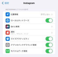 Instagramのストーリーをあげようとしたら、カメラとマイクのアクセスを許可してください と表示されたので、設定からインスタを開いたのですが、画像のようにアクセス許可の項目がありません。 なぜでしょうか？iPhone11です。