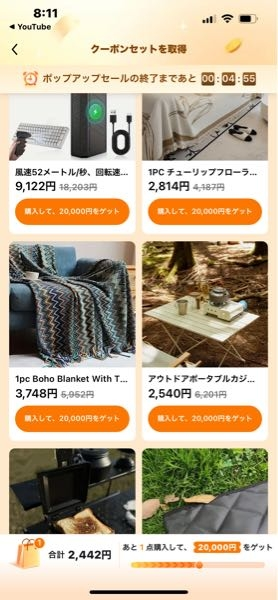 TEMUについて2点購入したら20000円ゲットみたいですがこれはク