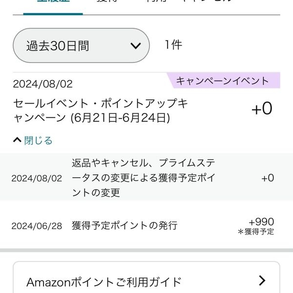 Amazonのポイントアップキャンペーンで付与予定だったものが何故か