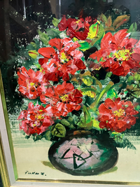 花の油彩画のサインが読めず、作者名などが分かりません。解読