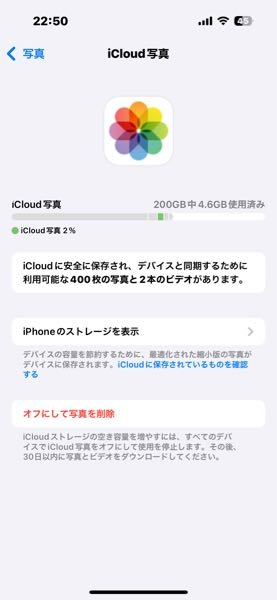 教えてください。 このiPhoneと同期はオフにした状態です。 この写真の赤文字、オフにして写真を削除するとどうなりますか？ iCloud写真は削除されずに本体ストレージに4GB分追加されるのですか。 それともiCloud写真は削除され見れなくなるのでしょうか。