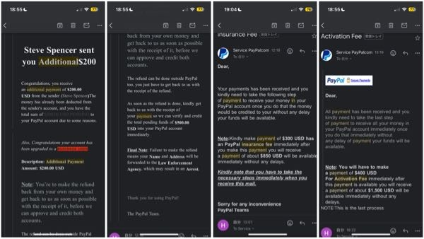 緊急です！学生で何もわからず長くなりますがどうか相談に乗っていただきたいです、お願いします。 私はInstagramで絵を乗せていて、外国の方からコミッションしてますか？と言われまだ依頼を受けたことがなかったので快く承りました。最初はskebでお受けしようと思ったのですがもう事前に色々伺ってしまったのでやむを得なくPayPalでのお取引をすることになりました。 その話をしている時私はまだ学校で本人確認書類を家に置いてきていた為にPayPalの登録が完全には出来ていませんでした。でもお相手の方は急いでいるから今すぐPayPalで支払いたいと仰っていたので私のPayPalに登録したメアドを教えててお支払いして頂きましたが額が大きく保留になってしまいました。(私は20ドルと言ったのにあちらが期待を込めて貴方には300ドルを送るとか言ってました…) すると名前がservice PayPal、servicepaypalint.couk01@gmail.comいうメールアドレスから あと200ドル相手が送金すればアップグレードして500ドル振り込まれますというメールが来ました。それをお相手の方は200ドルは後に返すという約束で送ってきましたが資金はPayPalに振り込まれず。次は私が200ドルを自分のお金で先に相手に返せ、その後に500ドル私のPayPalに入れるというメールが来ました。 返す方法はなんでも良く、領収書になる画像を送付して返信しろとのこと。お相手の方が提案してきたアップルギフトカードでの送金を行い、送金した画面をスクショして返信をしました。 すると今度は300ドルを保証金として相手に送れというメール。そうすれば850ドルをPayPalに送るからと。 何故増えているんだろう…とは思いましたが手数料か何かか…？とは思いました。それにもうこの時には私の銀行口座には300ドルより少し足りない金額しかありませんでした。それをお相手の方伝えるとお相手の方はそれ全部送れば大丈夫と言っていたので私は送ってしまいました。 その後はまだPayPalに資金は入らず新しいメールにはアクティベート料金で400ドルを相手に払え、その後は1500ドルPayPalに入れますという内容。メールの最後にはこれが最後のプロセスと書いてありました。 私はやっとここでおかしいと感じました、本当に頭が悪いと思います。 怖いと思った私はPayPalの公式カスタマーサポートに経緯を告げメールの画像と共にお問い合わせしたところこれは偽りメールであり、これ以上送金しない方が良いとの事。 私はお相手の方この取引を中断して返金して貰えませんか？と言いましたがもうここまで来ると出来ない、1500ドルが入ってくると約束するの一点張り… 私はどうすればいいですか？実家通いとはいえ無一文になってしまいこれからの生活不安しかないので返金して貰いたいです。PayPal公式は銀行等にお問い合わせしろと言っていました。Appleや銀行に返金出来るかお問い合わせするべきですか？ずっと混乱しています。 助言よろしくお願い致します。