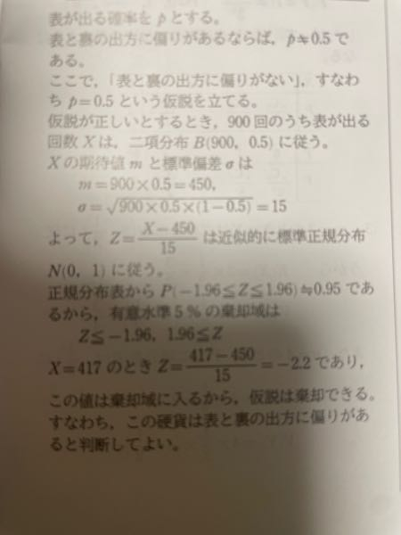 正規分布表からP(-1.96<Z<1.96)≒0.95 棄却域はZ<-1.96,1.96<z のところがどの解説見てもこれしか書いてなくて全然意味わかんないんですけど、有意水準５％の時はこうなるって覚えるやつですか？原理があるなら教えて欲しいです！