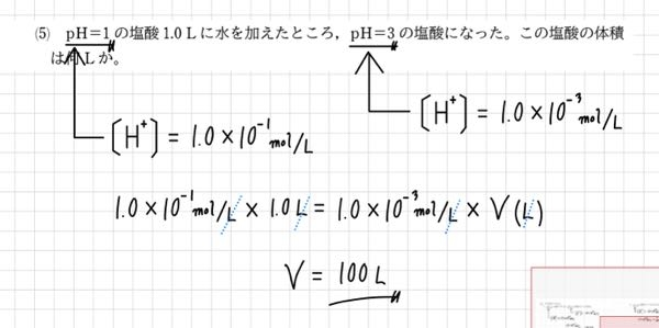 至急！高校化学基礎の問題です！酸と塩基の計算で、この問題↓がどうしてもわかりません。どうしてℓをかけているのでしょうか？ 知的なそこのあなた！ご回答願います！！