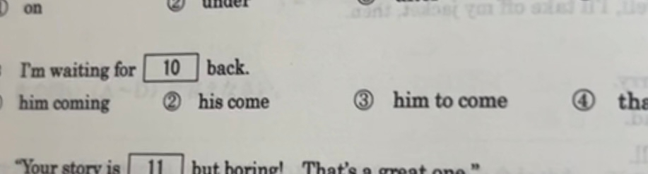 英語の質問です。なぜ1はダメなんでしょうか？his comingなら○と書いてましたが、この意味上の主語？に当たる部分は所有格でも目的格でもいいって習ったのですが、これはまた別の話ですか？ 詳しい方教えてください。