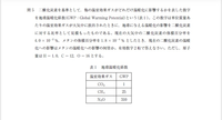 化学についての質問です。
地球温暖化に関連した問題なのですが分かりません。
誰かわかる方お願いします。 