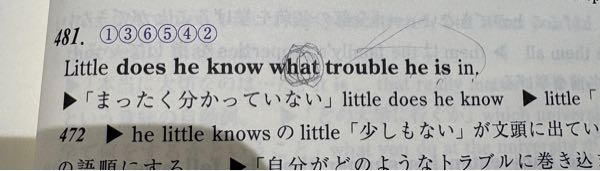 自分がどのようなトラブルに巻き込まれているのかは彼にはまったく分からない。 整序問題なのですか、whatが文頭にきてその次にtroubleがきて、倒置？らしいことになっているのはなぜでしょうか？関係代名詞のwhatに どんな という意味はありませんよね？( ；꒳​； )