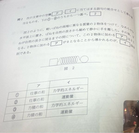 これは答えが4番なんですけど、どうしてアが力積なのか教えてください...♪*ﾟ...♪*ﾟ仕事と力学的エネルギーの関係、運動量と力積の関係があるのはもともとわかっていて、1と4には絞れました。 