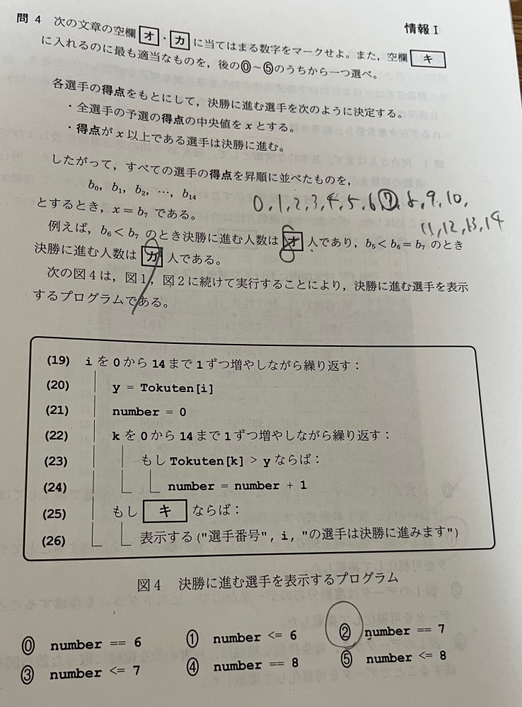 情報の質問です。 キがわかりません。 答えは③です。