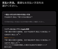 【至急】Apple storeにてiPhoneを購入したいのですが、一括ではなく、いつも通り4年分割(2年分は下取りで無料?みたいなの)にしたいですが、ペイディを選択すればいいんでしょうか？
- いままではペイディではなく、普通に分割払いを選択できた気がするのですがなんか変わったんでしょうか。よくわかりません。教えてください…
-
"一括払いまたはそのほかの支払い方法
174,80...