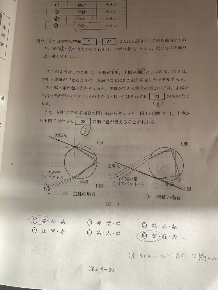 物理の共通テスト直前演習をやっていたのですが、なぜ22番が6なのでしょうか自分は1だと思いました。6なる根拠を詳しく聞かせてください。