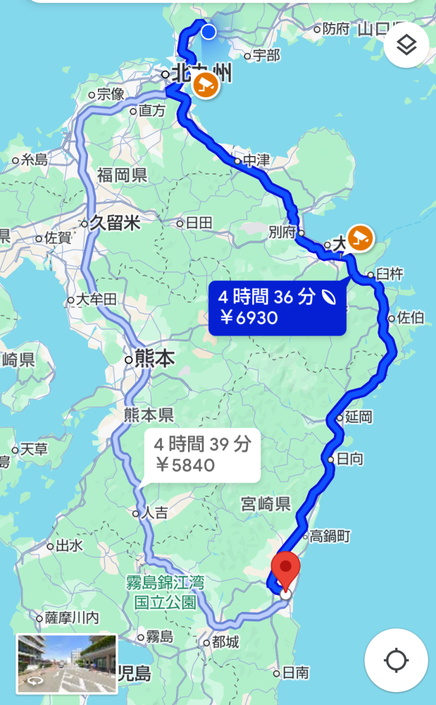 山口県から宮崎県へ行くのに大分県経由、福岡県、熊本県経由で行くのは