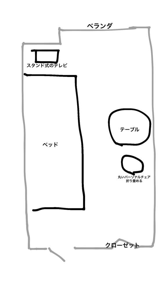 6畳ギリギリあるかないかの1Kの部屋です。 もっと上手く空間を使えそうな気がするのですがわかりません。 ・椅子がテーブルの高さと全く合わないのとリラックス角度で食事や勉強がしづらい ・ケトルやトースターを置くラックを置きたい どなたかアドバイスをください。