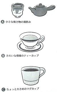 ☺️【 あなたならどれを選ぶ？】
( 新しい心理テストです )
.
静かな夜。
ゆっくりお茶でも飲みながら、本を読んだり、好きな音楽を聴いたり、趣味の手仕事などをしたいと思っています。
. そんな時、あなたなら次のどのカップを選びますか？？
（下の画像を参照）
下のＡ～Ｃの３択の中から、１つ選んでください。
.
.
Ａ．小さな焼き物の湯飲み
Ｂ．きれいな模様のティーカップ
Ｃ．ちょっと大きめ...