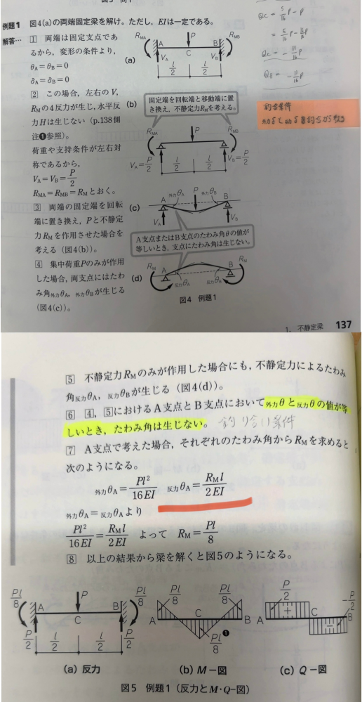 構造力学の不静定梁について質問です。 反力θAがどうしてこの値になったのか分かりません。求め方を教えてください。