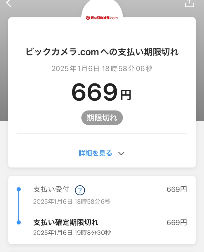 ビックカメラのネットショッピングのPayPay払いについて。 支払いをPayPayにしたのですが、「タイムアウト」と表示されましたがPayPay支払いは完了しました。 取引履歴を見たら支払い完了となっていましたが、ビックカメラの注文履歴は空のまま、注文確定メールも何も届きません。 数分後にPayPayの取引画面を見たら、写真のようになっていたのですが、これは返金されたと言うことでしょうか？？？ 早く欲しいので、手続きが完了していないのなら再度購入したいのですが、二重で購入支払いにならないか不安です。 詳しい方教えて下さい。