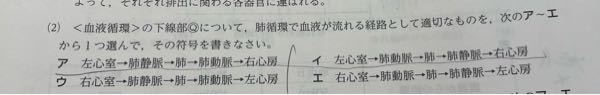 至急お願いいたします。 中学 理科 下線部Q⇒ 心臓を出て肺をめぐって再び心臓に戻る経路 この問題の答えが、エになる解説をお願いいたします。 心臓を出て肺に戻るから、ウだと思ったのですが、、