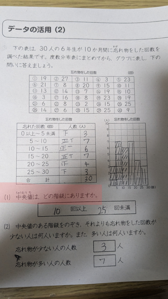 「中央値」について教えて下さい。 中央値は上下（大小）から数えて真ん中の数だとおもうんですが、宿題みたいに同じ数がある場合はどのように考えたら良いかすみませんが教えて下さい。