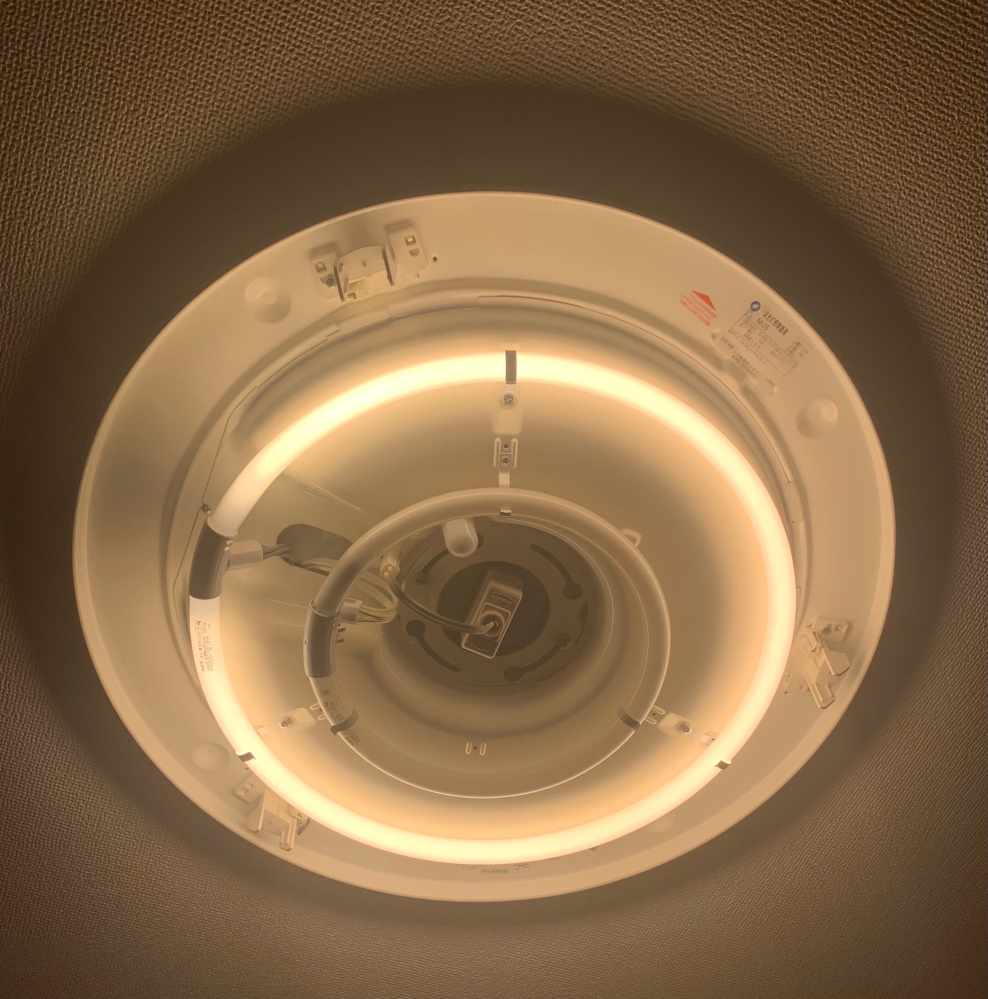 電気が一瞬ついて消えるので、画像の内側の蛍光灯？の線を抜いたら