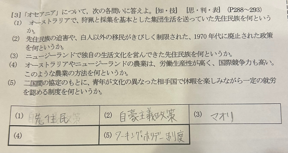 大至急です！！1問でもいいので誰か解いてください！！泣 地理です！ 解答欄に書いてあるものも自信ありません！