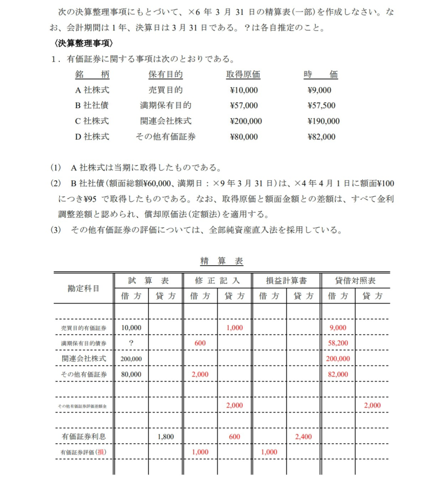 簿記論 精算表の満期保有目的債券の❓と 有価証券利息 の求め方が分かりません。