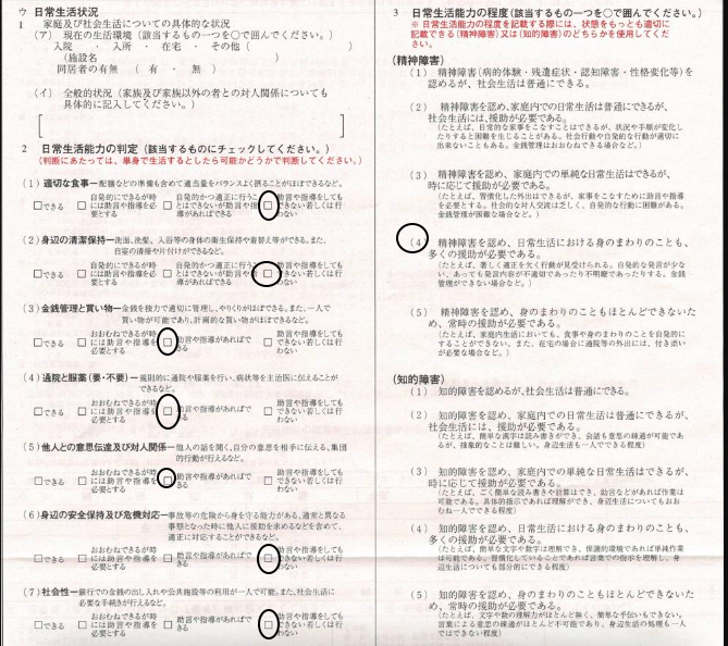 障害基礎年金2級の更新について不安があります 現在、障害基礎年金2級を受給しています。 今回が初めての更新で、医師に診断書を書いてもらいました。 内容を確認したところ、次のような記載がありました。 【イ左記の状態について、その程度・症状・処方薬等を具体的に記載してください。】 「現在リワークに通っている。職場環境の調整に対してのアプローチはいい方向に進んでいる。カウンセリングを受け、精神的安定感も見受けられる。」 また、日常生活能力の判定平均は3.5、程度は**(4)**と記載されています。 その他の項目は初回申請時から変わりありません。 現在、会社は障害者雇用の休職中で、実家で生活しています。 診断書の予後には「良好ではない」との記載もあります。 ただ、上記の診断書の文言が「状態が軽くなった」と受け取られてしまい、更新がストップされるのではないかと不安で体調を崩しています。診療時間が短いため、日常生活での困難をうまく伝えられなかったことが悔やまれます。 以下の点についてアドバイスをいただきたいです。 診断書全体で判断されるとは思いますが、 この記載によって更新がされない可能性はあるのでしょうか。 医師に診断書の再作成をお願いするのは難しいと考えていますが、 日常生活の困難を改めて伝えれば、書き直してもらえる可能性はあるでしょうか。 アドバイスをいただけますと幸いです。 よろしくお願いいたします。