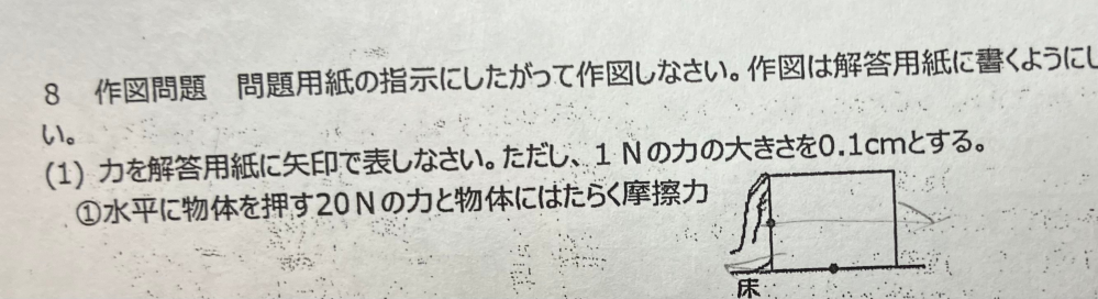 大至急でお願いしたいです。 理科です。 物体を押した時の摩擦力ってどうやって書けばいいですか？