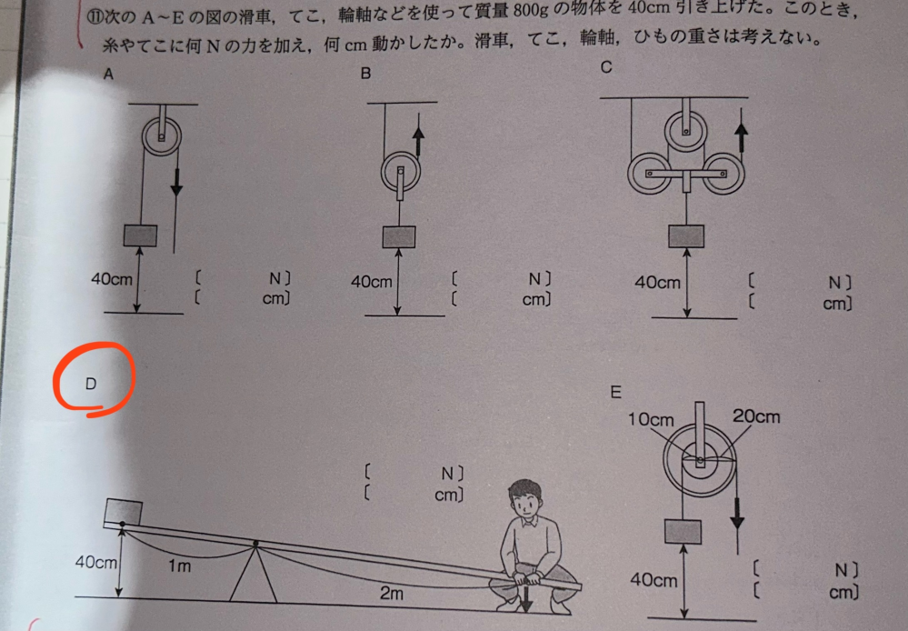 この問題のDが分かりません。教えてください！ 答えは4N/80cmです