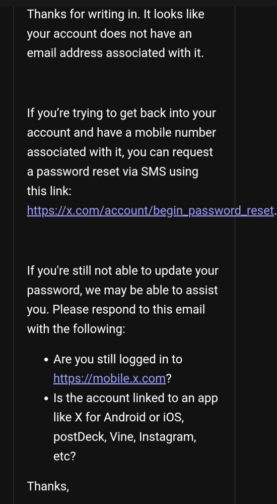 Xサポートセンターからの返信が英語だったのですが、内容がおわかりに