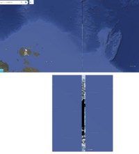 google mapで東シベリア海の近くを見ていたら画面がバグっていました。画像の上が全体で下のがそれをズームしたスクショです。複数の海？ が混ざってるみたいな謎のバグり方で面白いんですが、こういうバグってよくあることですか？初めて見れたのでびっくりしました。