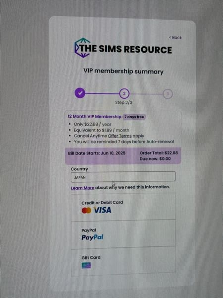 sims4のMODを入れるのに、TSRというサイトを使っているのですが、ダウンロードの待ち時間を短縮したいので有料会員に入ろうと思ってます。 年に22.68ドルと書いてるので年に3000円少しで入れるとゆう事ですよね？（т-т）誰か入っている方、居ますでしょうか。カードを登録しても安全ですか？