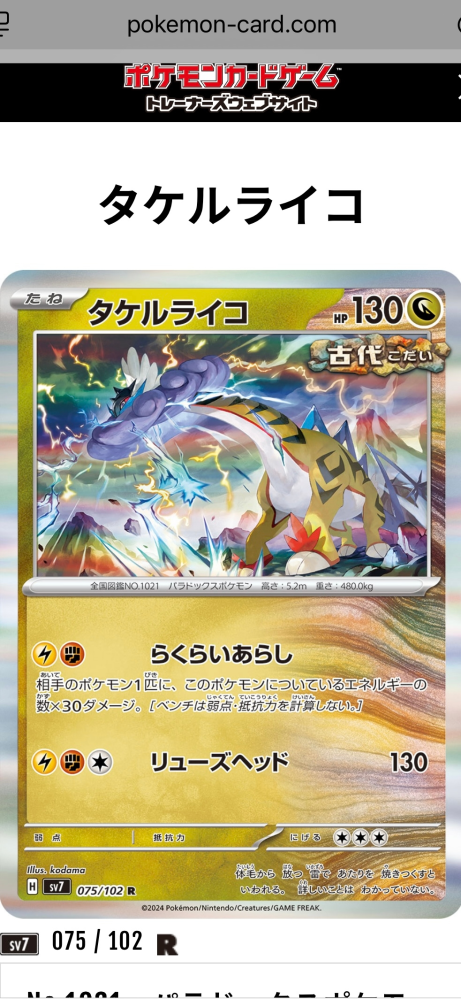 ポケモンカードの効果とダメージについて質問です。非exのタケルライコ