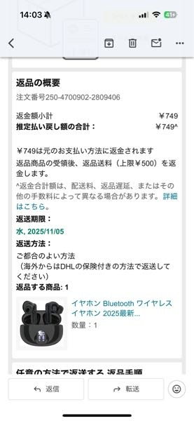 Amazonのお客様都合の返品は送料自己負担ですが、今回、手続きをし