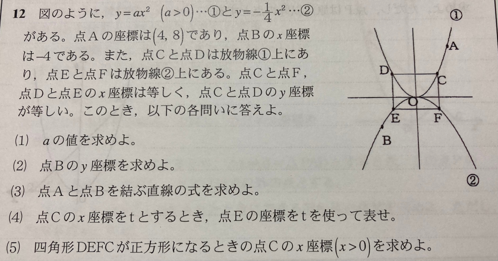 数学の問題です。(5)が分からないので教えてください。(1)2分の1(2