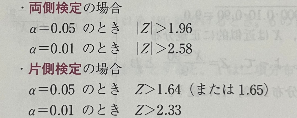 数B仮説検定の内容ですこの写真にあるZの値で帰無仮説が棄却されるか