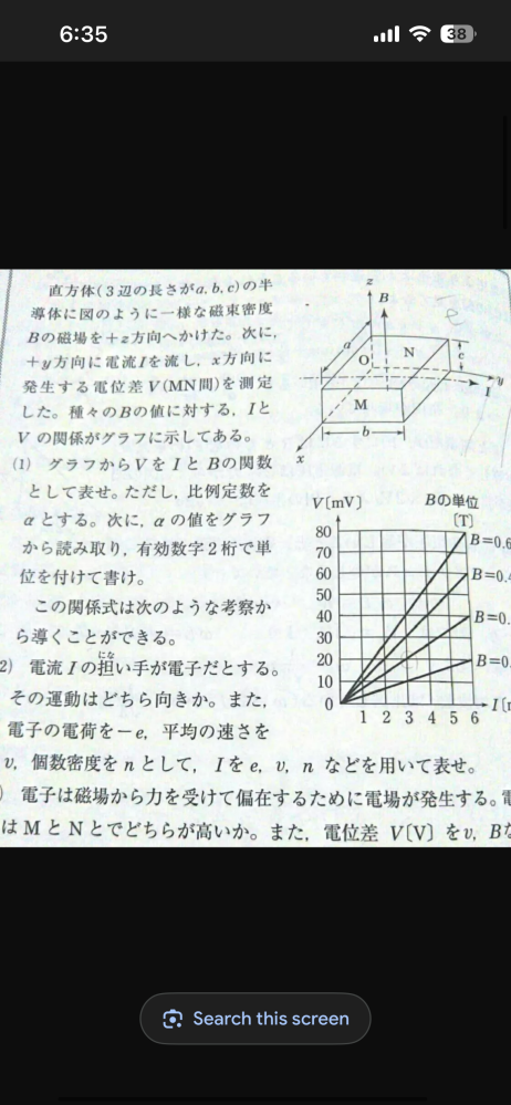 ローレンツ力の向きについてです。 電子なので電流とは逆向きの左に移動していて磁束が上なのでx軸正の方向だけど、電子なので逆のx軸負の方向に力を受けると思ったのですが どこが間違っているかわからないです