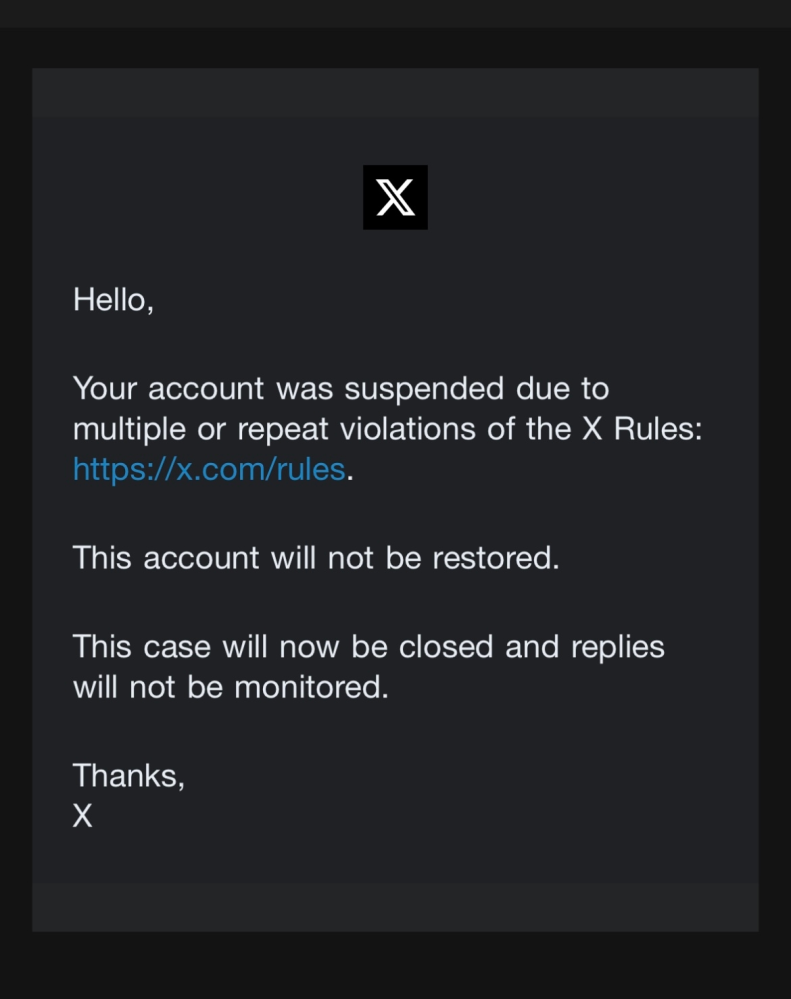 Xのアカウントが凍結されてしまいました。異議申し立てをしたら画像の