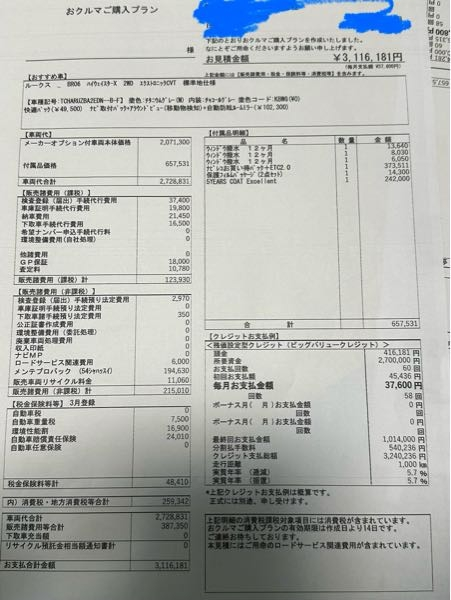 日産の新車を買う予定ですが、これがお見積り書です。新』 日産 の