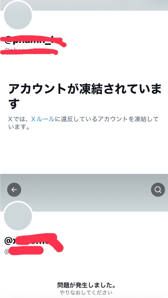 Xのアカウントが複数凍結してしまったんですがこの2つの表示の違いはな