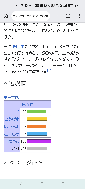 初代ポケモンのバグポケモンであるアネ゙デパミ゙のステータスって現在