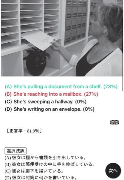 TOEICについての質問です。part1の問題で、添付写真のような問