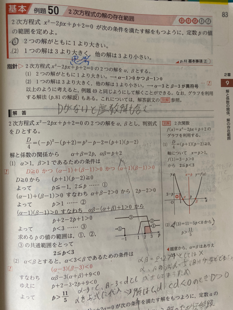 高校数学について質問です。写真の(2)ってなぜD＞0を確認しないの 