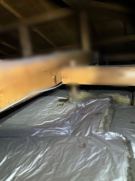 屋根裏の雨漏りについて質問です！ 築30年程度の木造で、よくある三角屋根のアパートのオーナーです。 ここ数年をかけて、ひとつの部屋の中の和室部分の天井（板張り）にシミができるようになりました。天井から水滴が垂れてくるようなことはありません。 屋根裏を見ると、写真のような断熱剤が敷かれています。 水玉模様がありますが、雨漏りの跡なのかどうかはわかりません。 大雨の日に何度か確認したのですが、水滴が垂れるところは見られませんし、天井のシミも変化はありませんでした。 屋根の修理（カバー工法）となるとかなりの金額になるので今の段階では現実的ではありません。 そこでなのですが、 ニトリの【笑激SHOCK 超薄さらさらバスマット（マジかるバスマット）】を繋げてシート状にし、和室部分の断熱材の上に全体的に掛けてみようかと思うのですが、 マットの最下層が防水素材になっているのは、屋根裏の湿気に対して良くないでしょうか？ ブルーシートだと熱がこもってしまうような気がしてしまうのですが、効果としてはかわらないでしょうか？ 屋根裏全てを防水素材で覆うわけではないので、屋根裏や和室に影響はないかと考えているのですが、何か気をつけるべきことがあればご教示くださいませ！