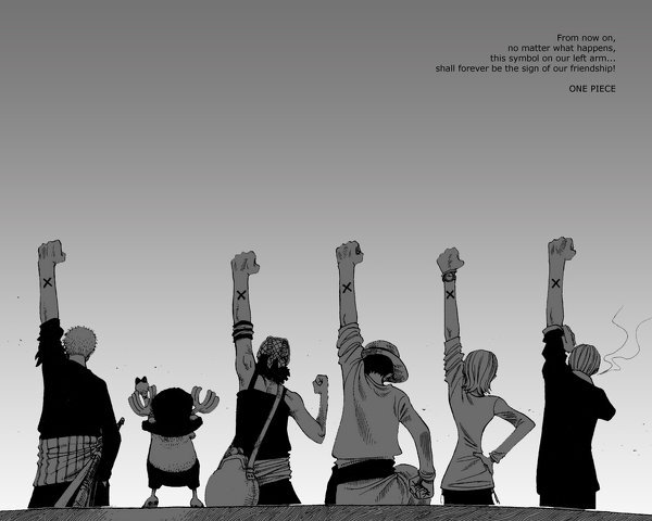 ONEPIECEの左手に×印が書いてあって、その手を挙げている順番は 