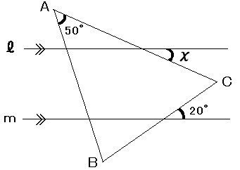 中学２年平行線と角度の問題です 直線l Mが平行のとき ｘの角度 Yahoo 知恵袋