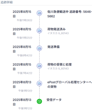 eBayでの購入品について教えてください。eBayで購入し8/4に